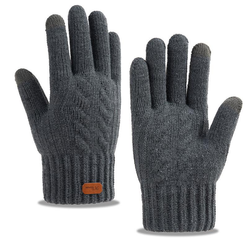 Touch Screen Knitted Gloves Autumn and Winter Men's Cycling Driving Piled Thickened Student Cold-proof Warm Gloves