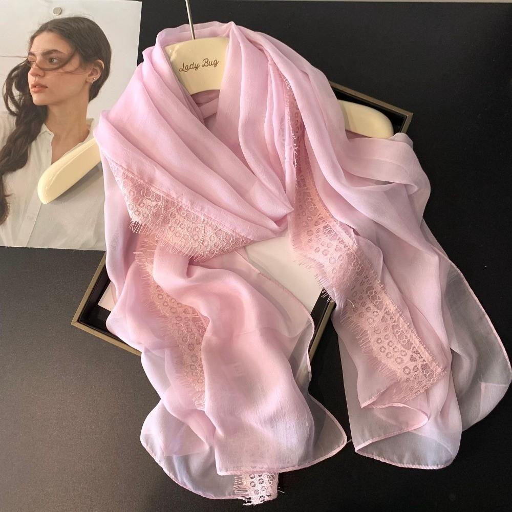 Lace Trimmed Lace Splicing Scarf Thin Beach Shawl Wraps Elegant Chiffon Scarf