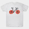 Men Black Print T-shirt Flowered Powered Bike Red Anemone No-Cut Transfer Paper Print Cotton Tshirt