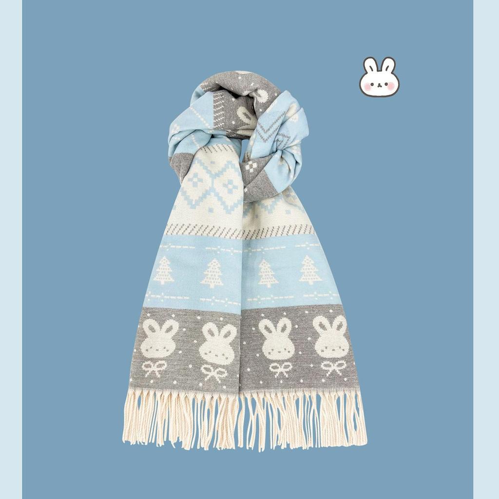 Autumn and winter new double-sided fringed scarf women's imitation cashmere Korean rabbit atmosphere warm and thickened scarf