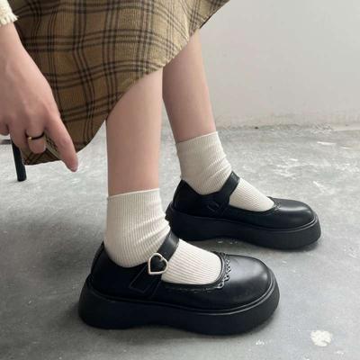 Mary Jane Shoes Schoolgirl Black Versatile Small Leather Shoes Heightening Retro Japanese Single Shoes Shoes Muffin Shoes JK Leather Shoes