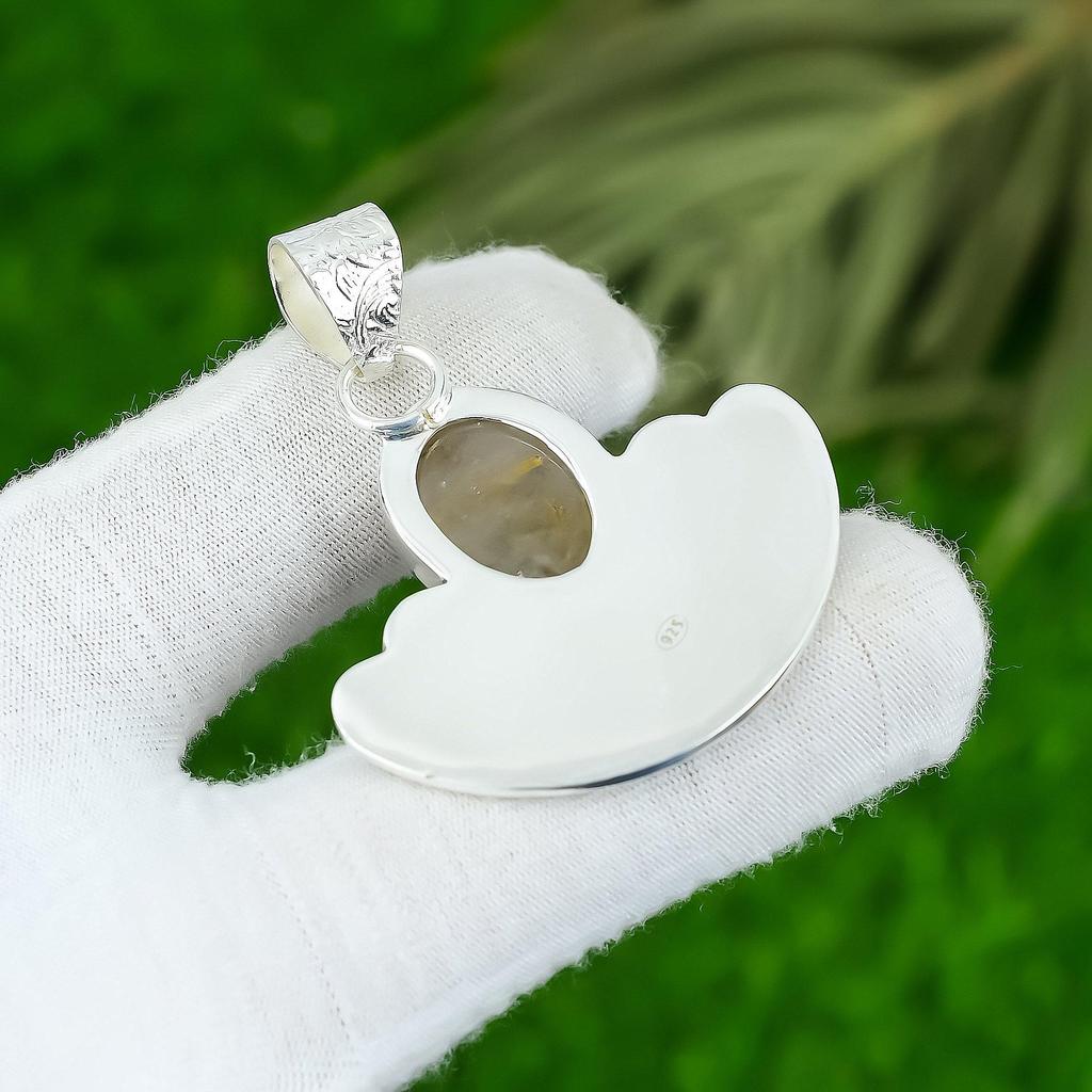 Mothers day Sale Sterling Silver Natural Golden Rutile Artisan Bezel New Pendant
