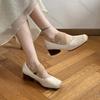 Fashion Comemore Medium Thick Heel Ballet Mary Jane Women's Shoes Fashion Shallow Mouth Square Toe Pumps Cross Strap Heels for Women