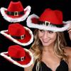 Modischer Weihnachtsmann-Party-Cowboyhut, leuchtend, Western-Stil, roter Filzhut, breitkrempiger Cowgirl-Hut, Jazzhut für Damen und Herren
