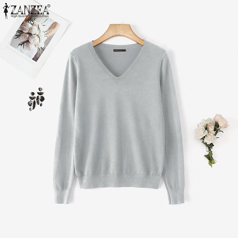 ZANZEA Autumn Spring Women V Neck Long Sleeve Stretch Casual Knitwear Sweater Undershirts