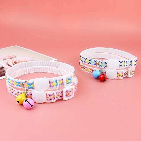 Yousheng Pet Necklace Colorful Grids Pattern Anti-suffocation Fine Workmanship Breakaway Pet Cats Collars with Bell for Valentines Day
