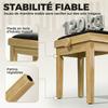 Piano Bench, Height-Adjustable, 45-56 cm, Velvet-Upholstered Seat, Natural Wood