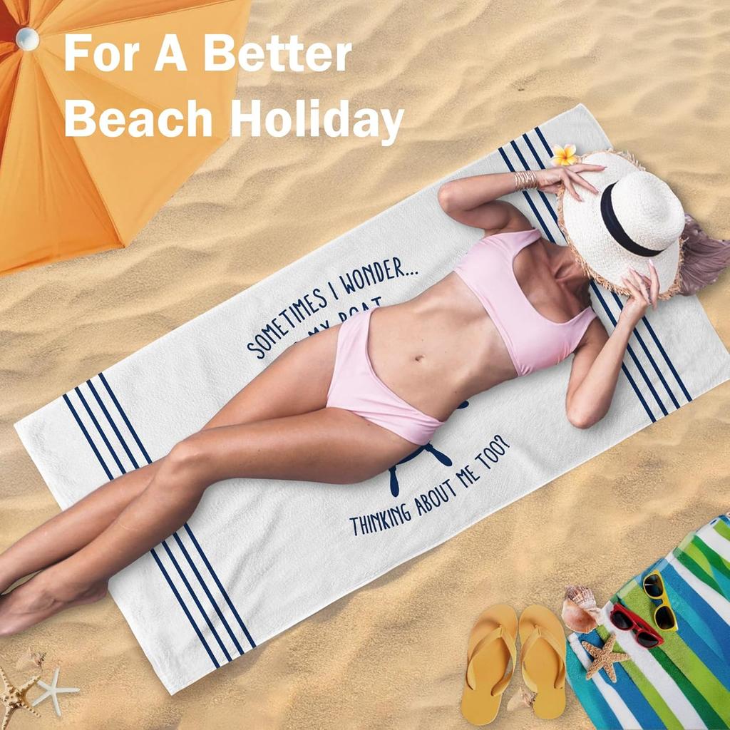 Nautical Beach Towel, Funny Nautical Lake Beach Towels Oversized Gifts for Boat Owners Women Men, Coastal Quick Dry Travel Sand Free Towel Decor for