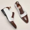 New Men's Pointed White Black Brown Mixed Brogues Leather Shoes Italian Gentleman Wedding Dress Formal Party Business Footwear