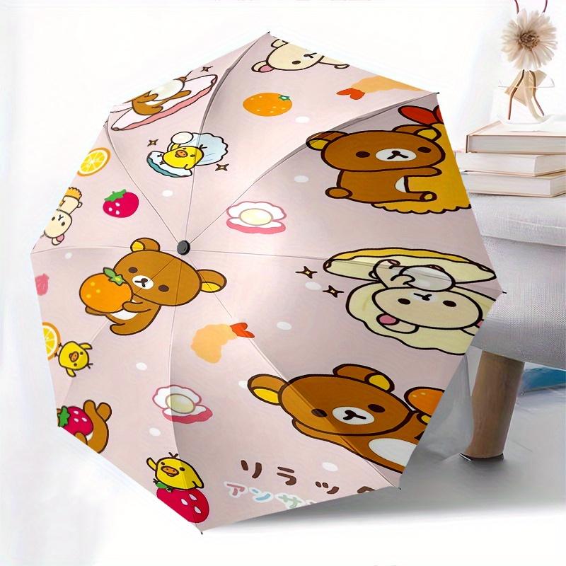 Rilakkuma,San X Automatic Folding Umbrella Simple 8 Rib Design, Bright Cartoon Pattern, Durable Iron Frame, Suitable For Travel, Outdoor, Be
