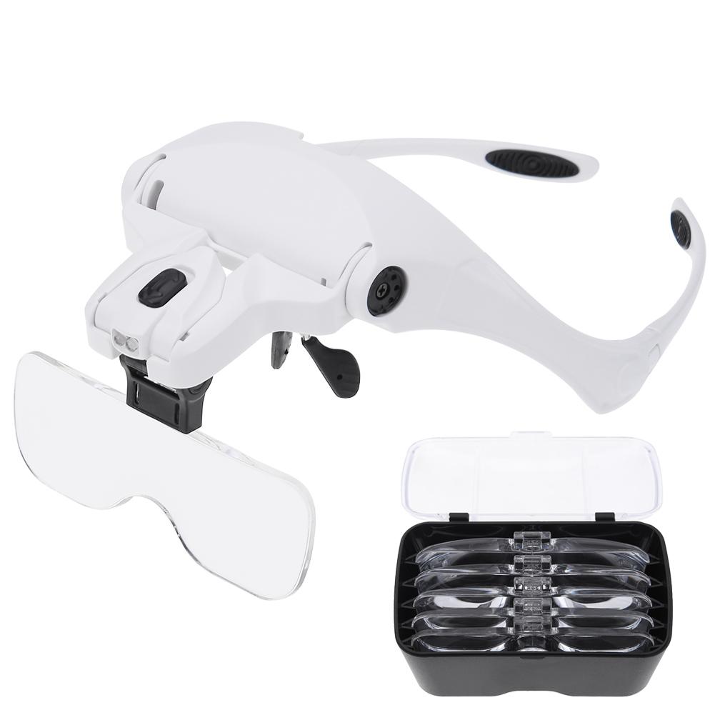 New LED Head Magnifier with 2 LED Lights 1.0X To 3.5X Hands Free Headband Magnifier for Watch Repair Reading Magnifying Glasses