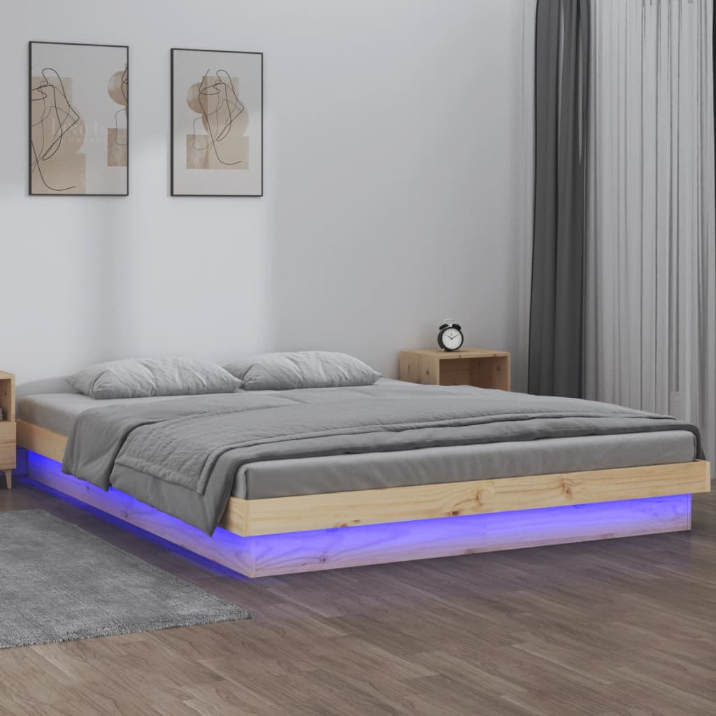 Vidaxl Rama Łóżka Z Led, 120X200 Cm, Lite Drewno