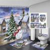 Winter Weihnachten Duschvorhang Set Niedlicher Schneemann Rote Vögel Geschenke Wald Zeder Neujahr Xmas Badezimmer Deko Duschvorleger Toilettensitzbezug