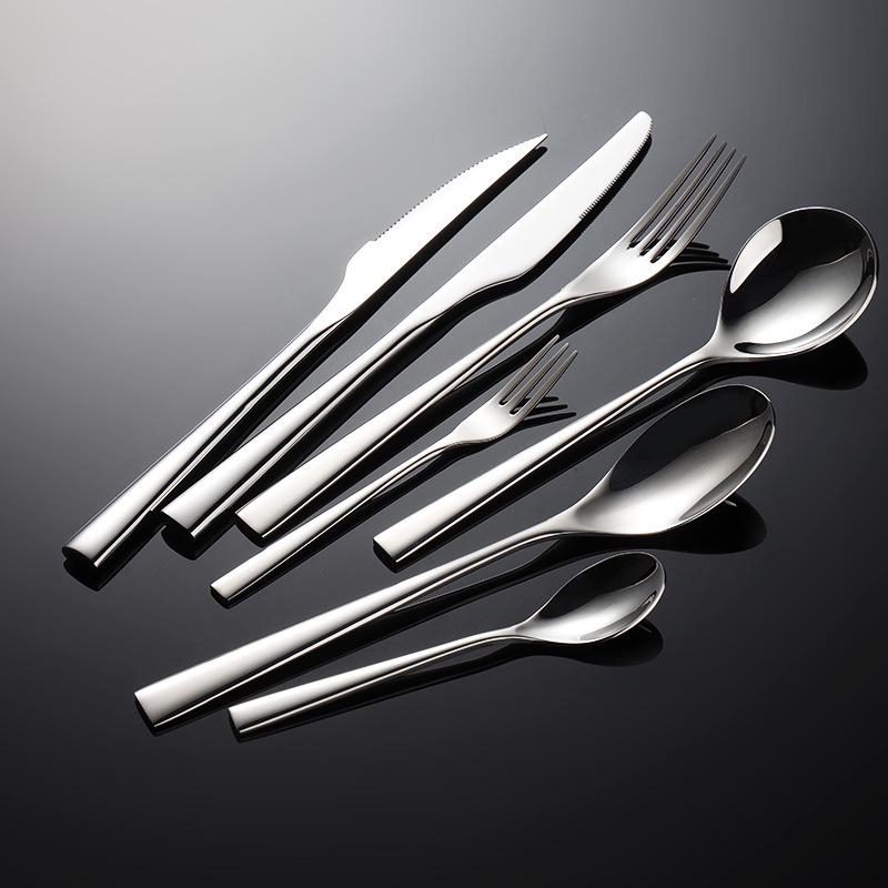 Western Cutlery Set: Edge-Wrapped Steak Knife, Fork & Spoon - Thickened 304 Stainless Steel for Hotel Use.