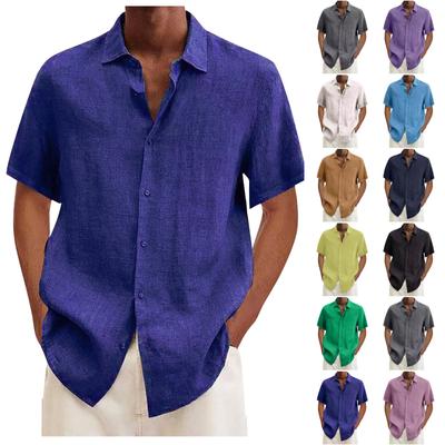 Designer Frühling Sommer Herren Casual Baumwolle Leinen Einfarbig Kurzarm Hemden Lose Hemden