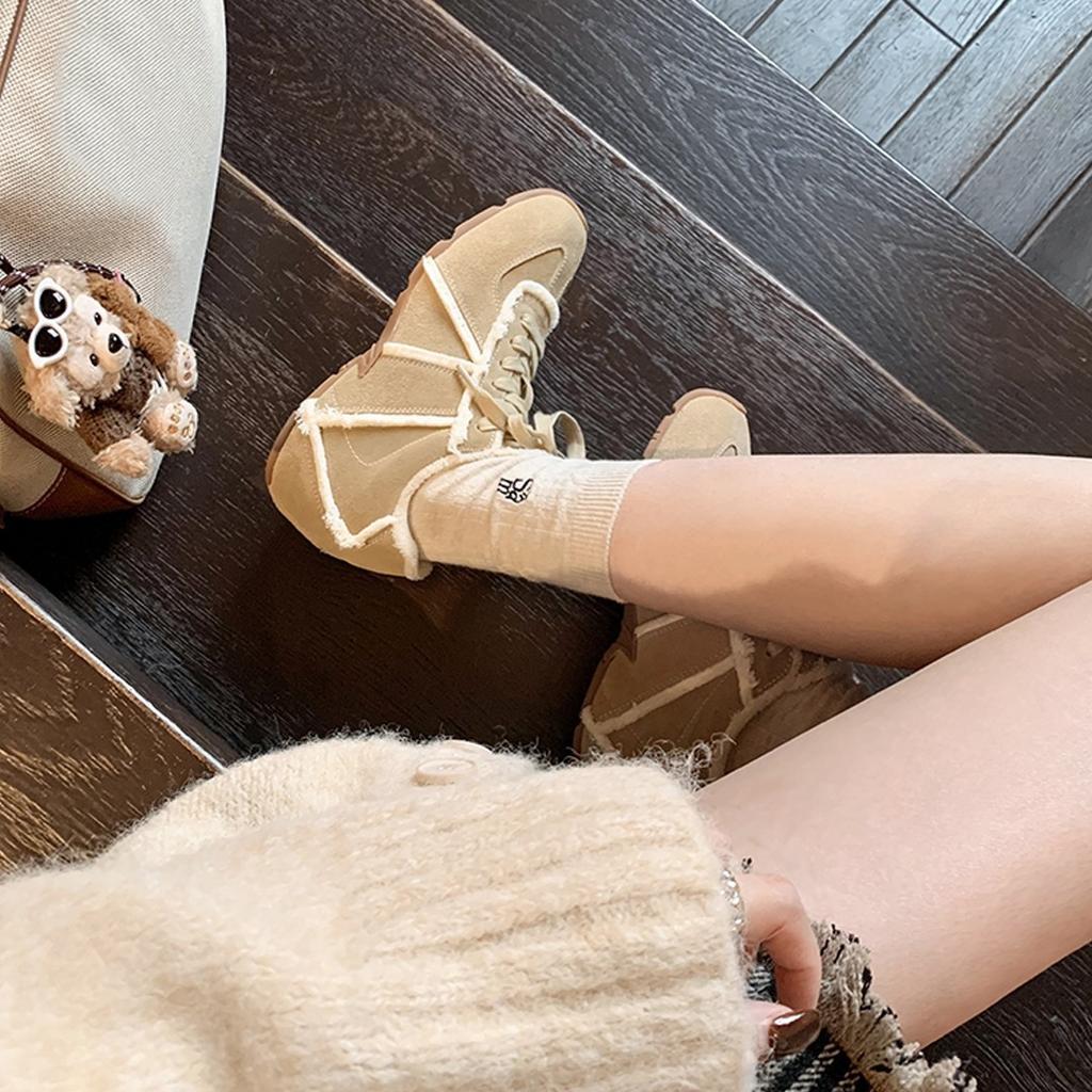 [Warm Day Winter Sun] Miyou 3.5cm inner height increase~ retro hair beard edge casual hair hair shoes board shoes women's German training shoes