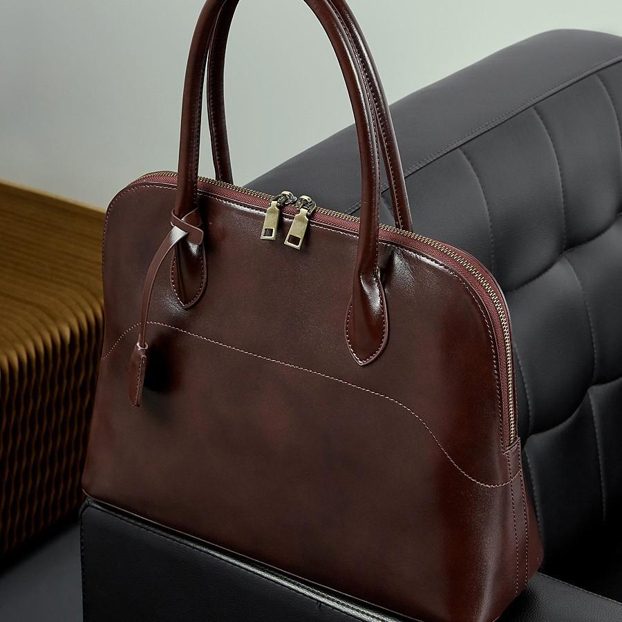 Handmade First Layer Swift Cowhide Shell Bag Genuine Leather Handbag Commuting Large Capacity Bowling Bag Women'S Bag