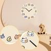 Cute Cat Decorative Wall Clock, Round Silent Wooden Pendulum Clear Reading, Easy To Assemble,
