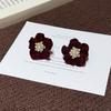 Retro Wine Red Plush Flower Stud Earrings for Women - Trendy and Versatile Flocking Ear Jewelry