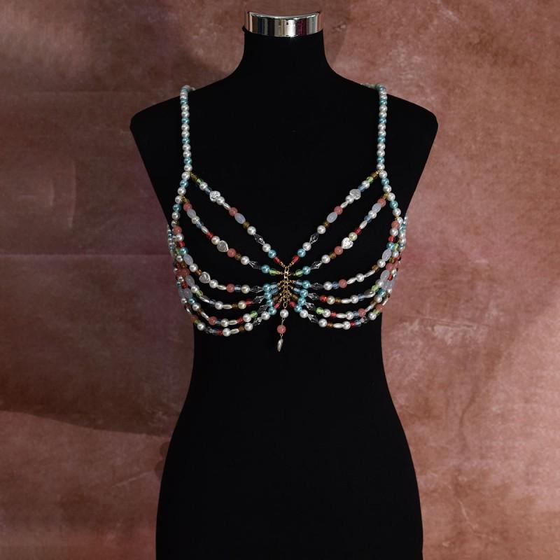 Handmade Colorful Glass Bead Pearl-Style Bodysuit Chain Women Festival Beach Party Wear