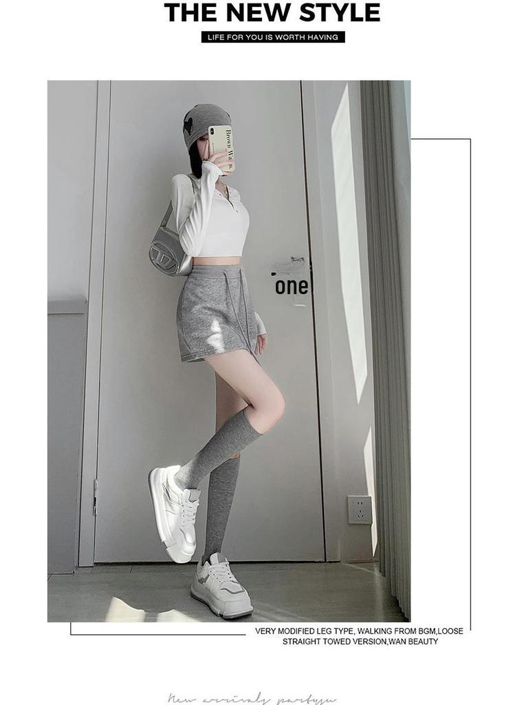 Women's Gray High-Waisted A-Line Sports Skirt and Shorts Combo for Spring/Summer 2025