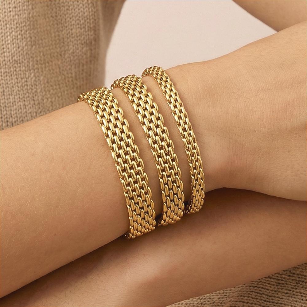 Mariasz Minimalist 3/6/8mm Gold Plated Stainless Steel Mesh Bracelet for Women Waterproof Chain Stacking French Vintage Jewelry