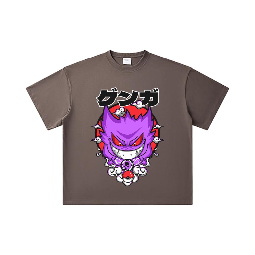 T-shirt Unisexe en Coton Lourd 260 g/m², Fil Double 32 Compte, 100% Coton, Impression Pokemon V10 Gengar