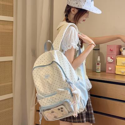 Schulranzen hochwertig 1011 neu modisch und süß gepunktet transparent Schüler-Schulranzen Damen Rucksack für die Sekundarstufe mit großer Kapazität