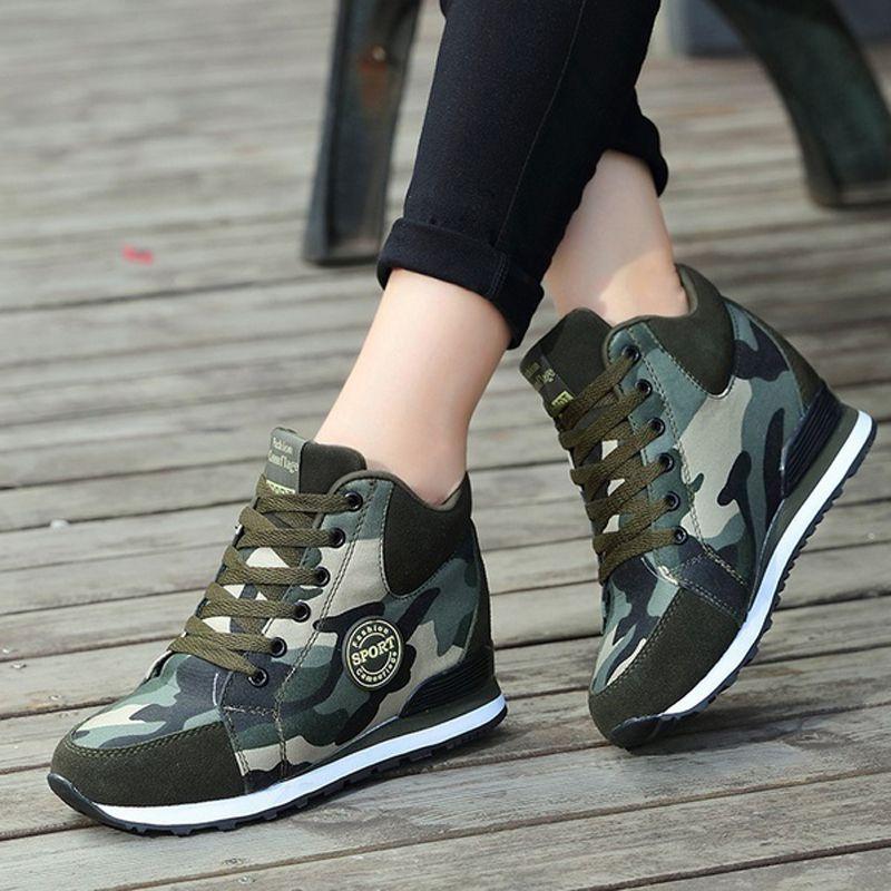 Classic Camouflage High-top Sport Shoes For Women With Height Boosting 6.5cm Sole