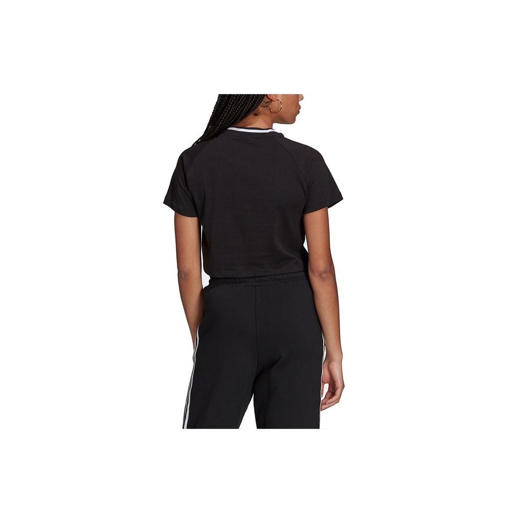 Adidas Originals Cropped Tee Flocked Embroidered Logo Sports T-Shirt Women Tops Black H20253