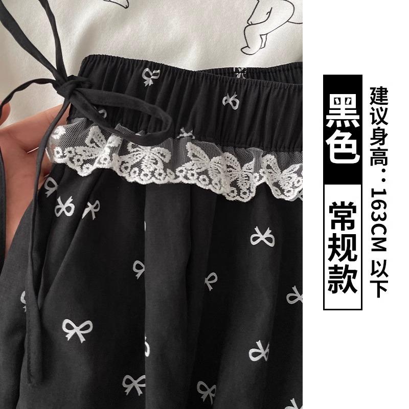 

Bow lace wide-leg pants women s summer thin new high waist drape straight small printed Yamamoto pants S [Suitable for 80-47.5kg]