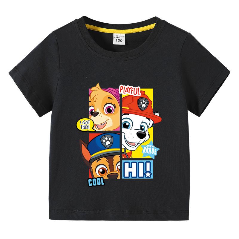 Tlapková patrola Dětské letní oblečení Chlapecké tričko Dětské jednobarevné volné tričko Top Dívčí trička s kulatým výstřihem a kresleným potiskem