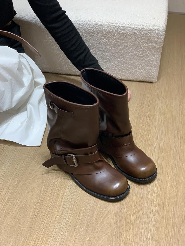 Retro Brown Martin Boots Women's Shoes 2025 New Spring and Autumn Single Boots Thick Heel Thin with Skirt Trouser Boots Short Boots