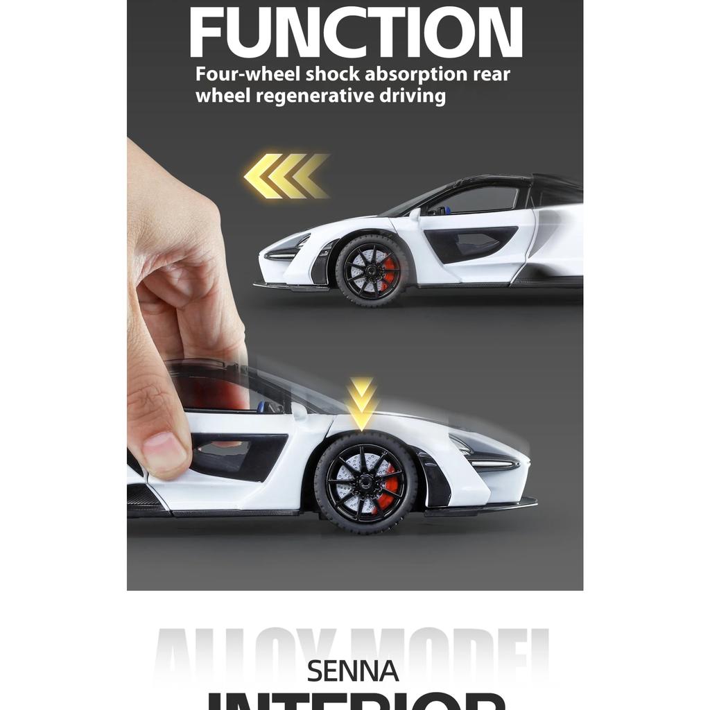 1/24 McLaren Senna Spray Sports Car Model Simulation Sound and Light Car Model Ornament Boy Gift Halloween Toys