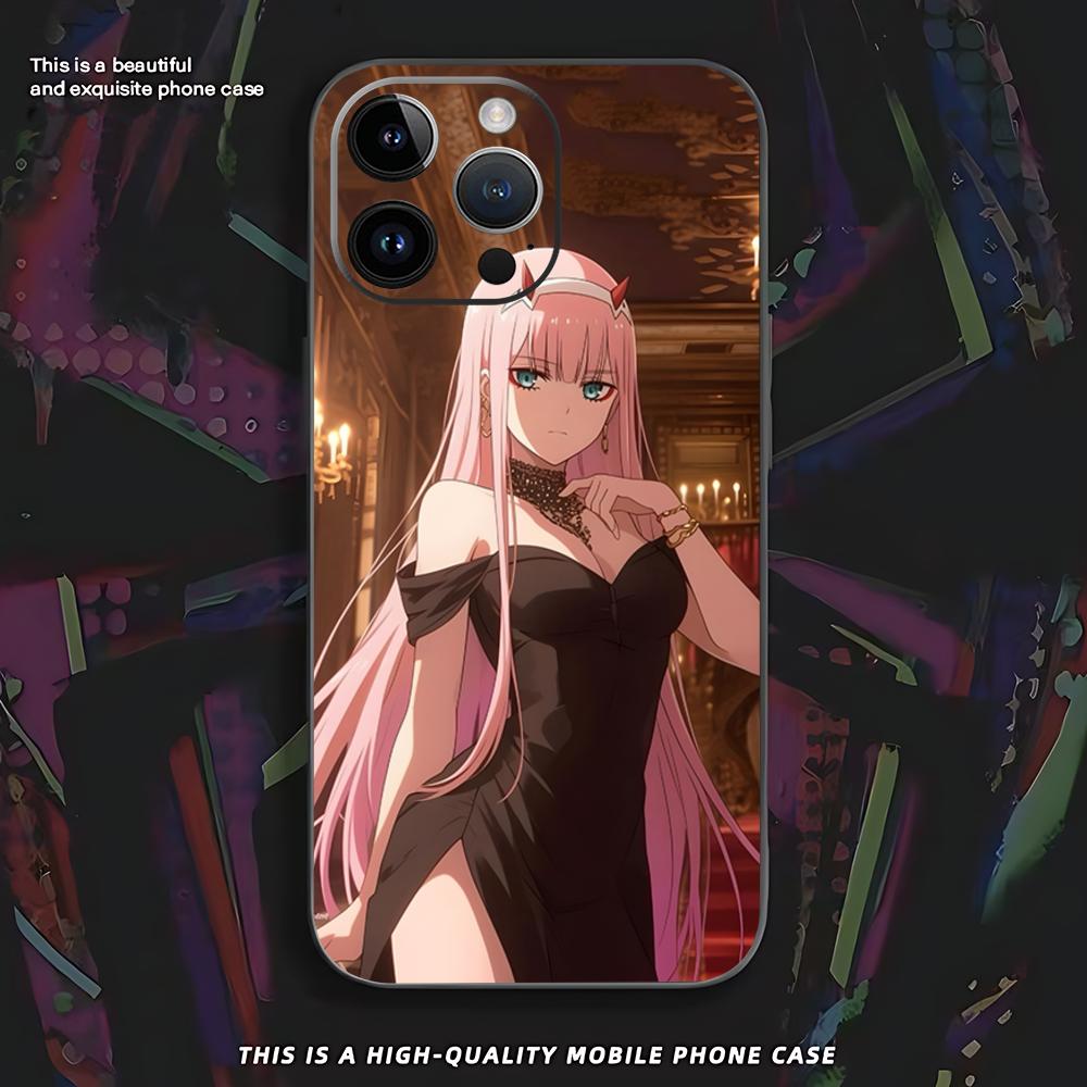 Cute Zero Two Anime Cool Phone Case For iPhone 16 16e 15 14 13 12 11 XS XR Plus Mini Pro Max Soft black Shockproof Cover