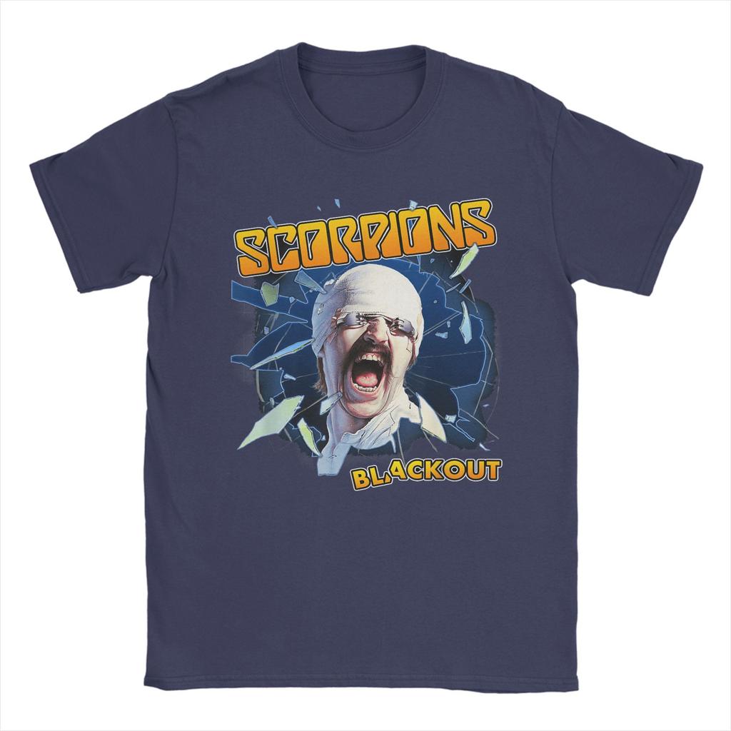 Scorpions Blackout T-Shirts for Men  Casual Pure Cotton Tees Round Collar Short Sleeve T Shirt Clothing