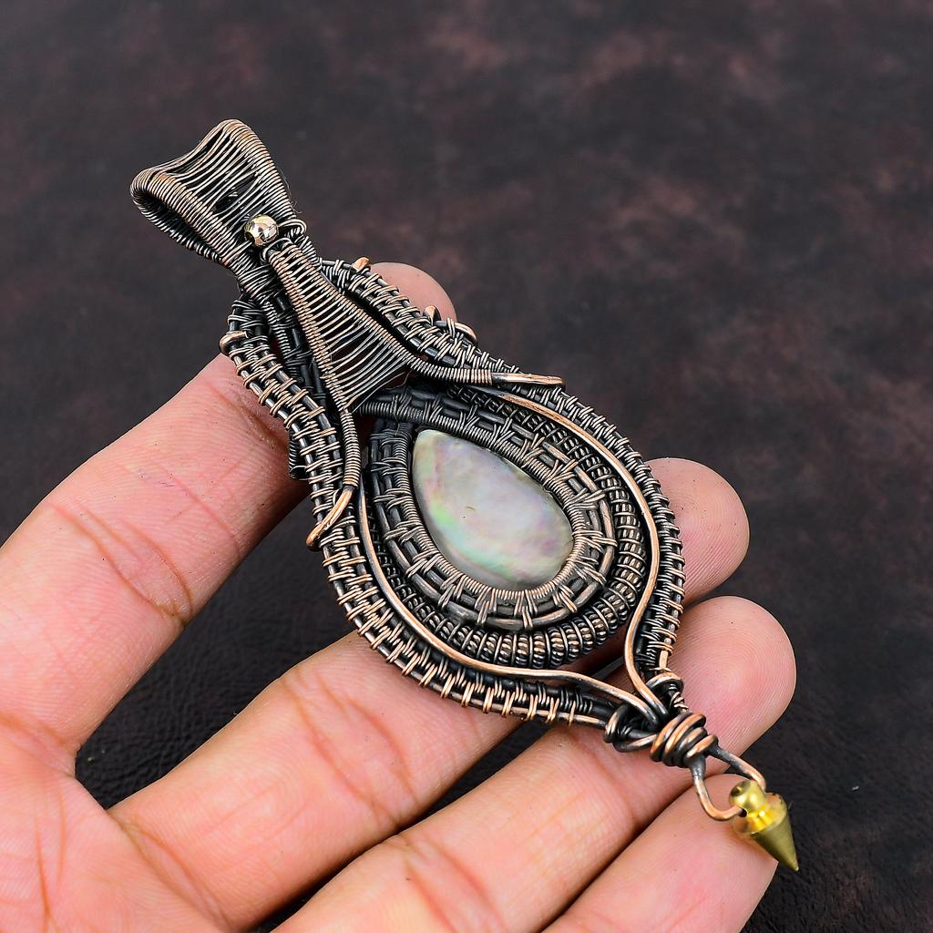Black Mother Of Pearl Pendant Copper Wire Wrapped Pendant Gemstone Copper Jewelry Brand New Pendant Gift For Mom Handmade Wire Wrap Jewelry
