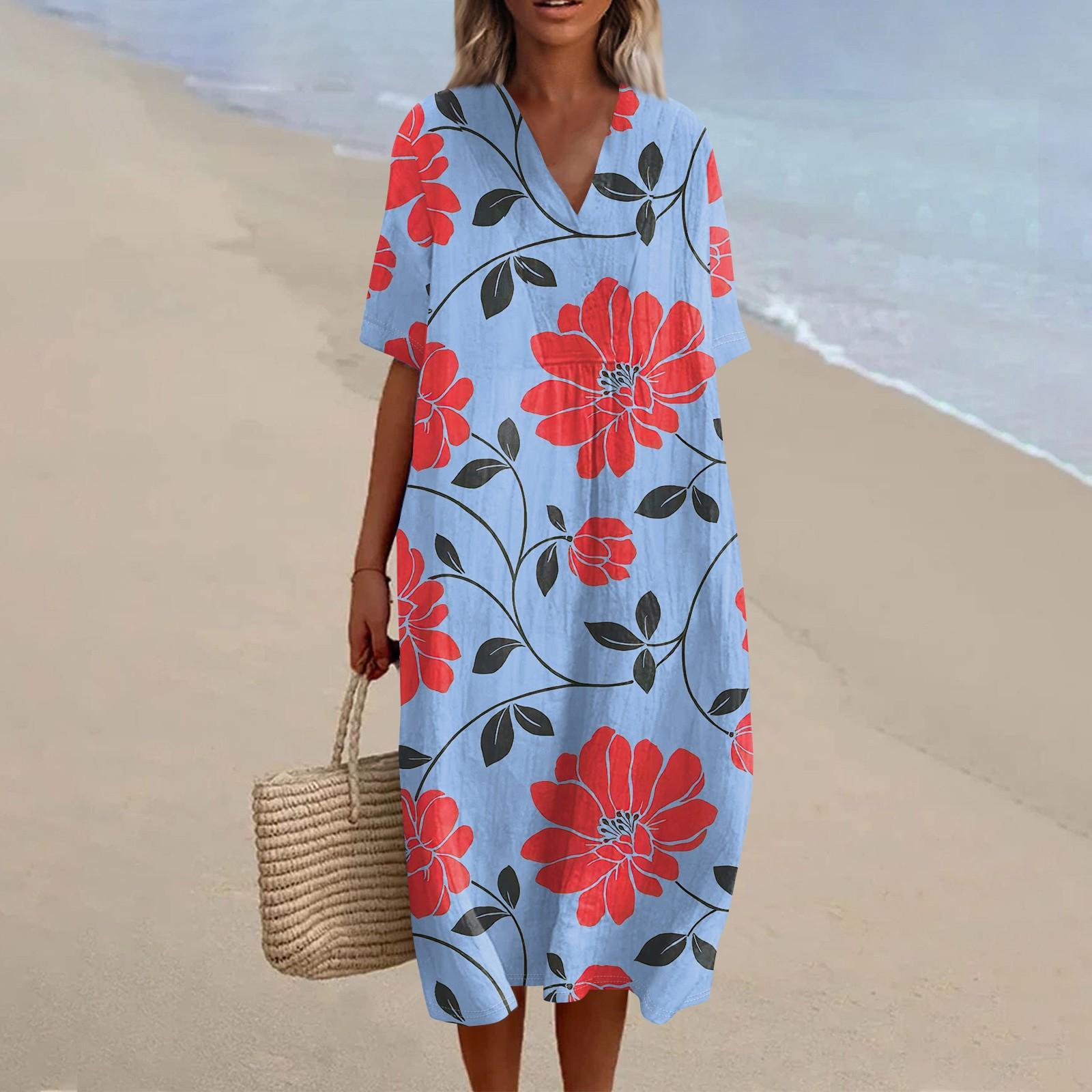 

Жіноча вільна повсякденна мода V-подібним вирізом друкована сукня пляжна спідниця S