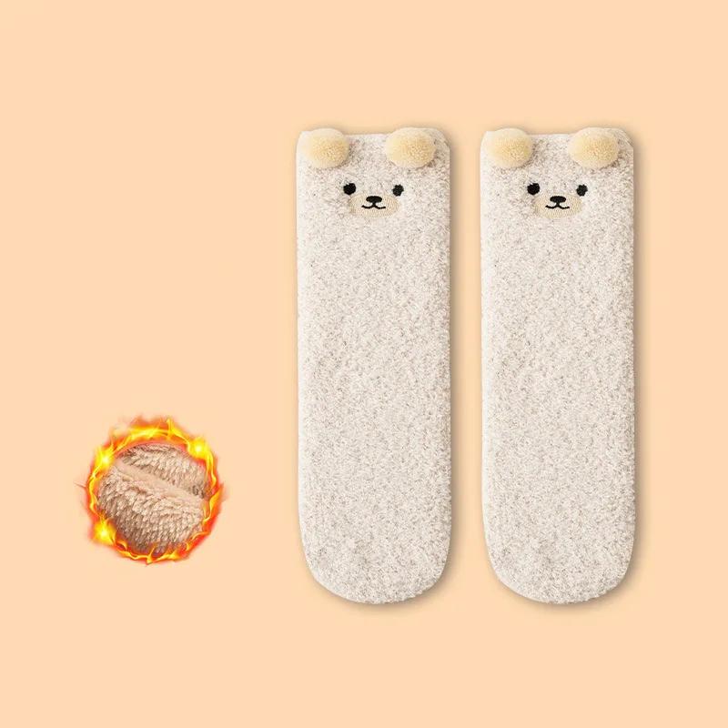 Cartoon Plush Baby Boys Girls Socks Cute Bear Thigh High Socks for Infant Winter Thicken Warm Coral Fleece Kids Stockings