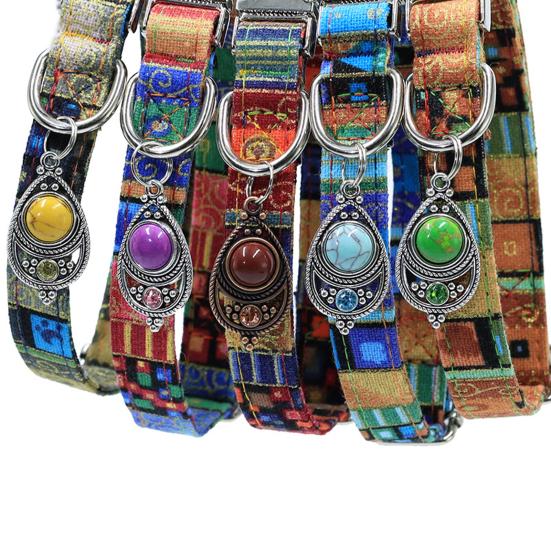 Vintage Pet Collar Boho Adjustable Nylon Dog Collar with Bead Pendant for Small Medium Large Dogs Cats