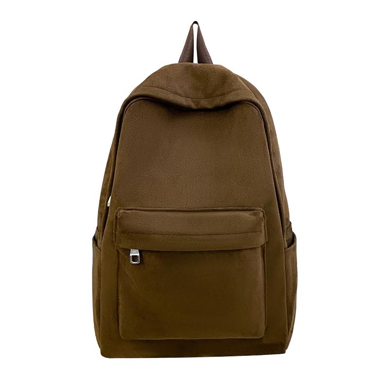 

Бархатный мужской и женский рюкзак, студенческий школьный рюкзак, однотонный, большой вместимости кофейный