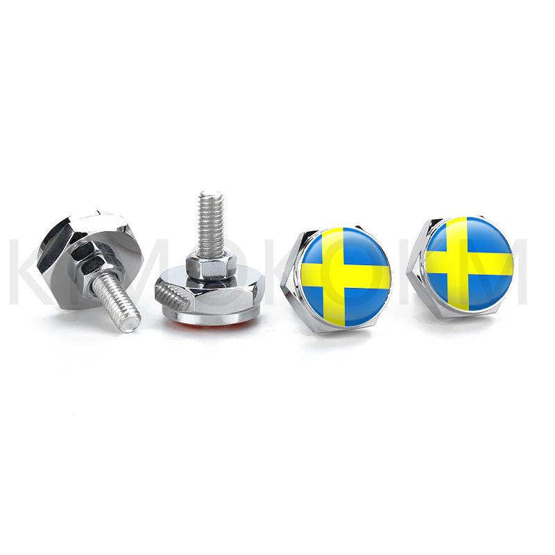 4pcs/set Car USA Italy Germany British Flag Metal Screws License Plate Bolts Auto Universal Car Accessories For VW BMW