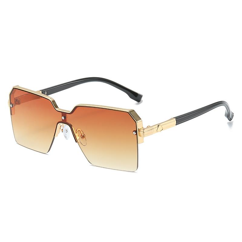 One-Piece Sunglasses, Square Trendy And Metal Glasses, Street Shooting, Large-Frame Integrated Sunglasses.