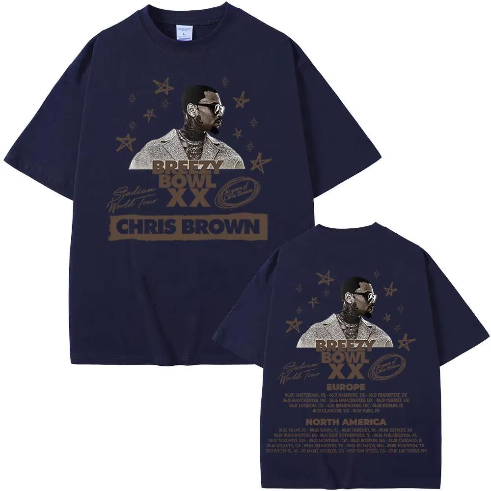 Rapper Chris Brown Breezy Bowl XX Tour T-shirts Hip Hop Men's Women Fashion O-Neck T Shirt Oversized Cotton Casual T-shirts Tops