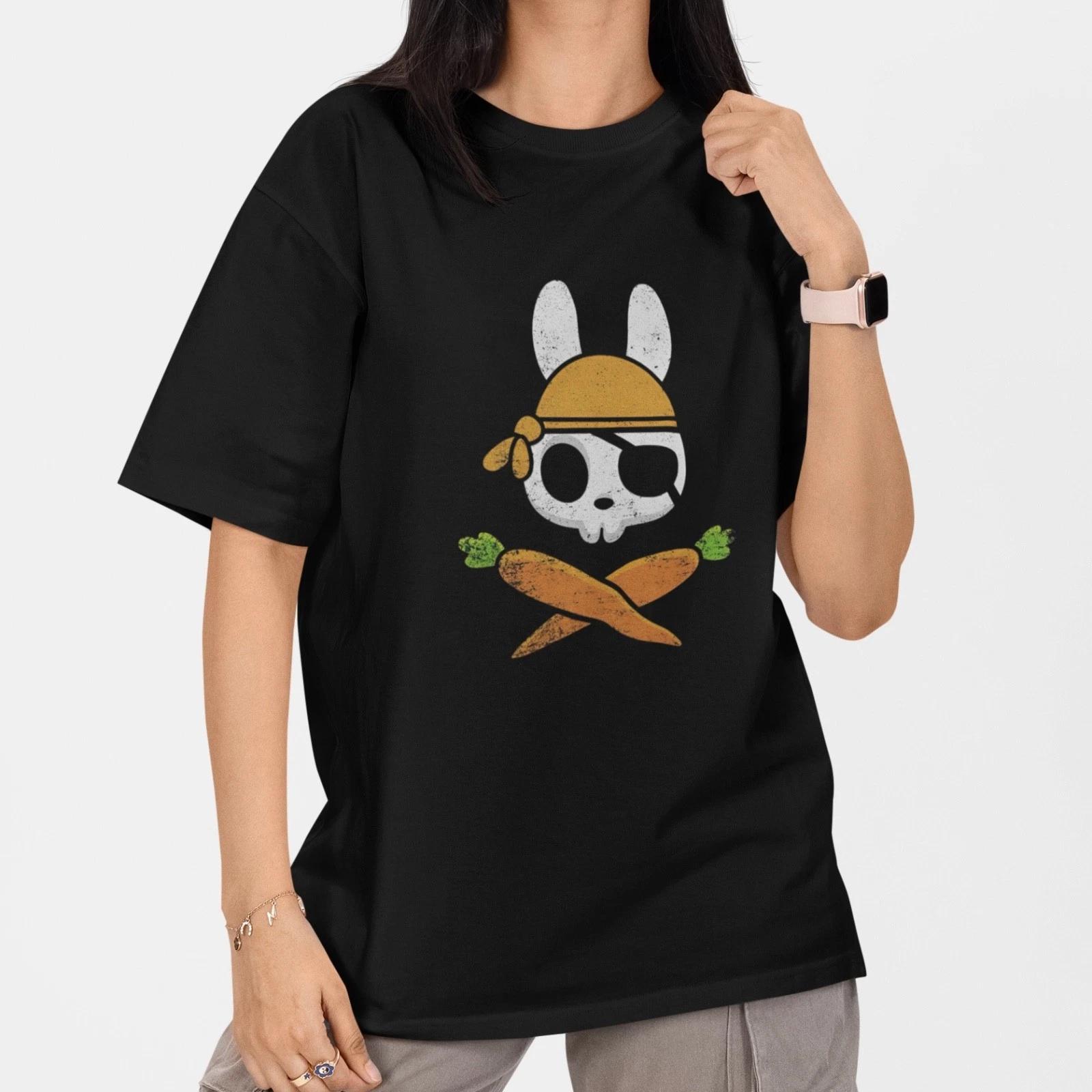 Cute Skull Carrot Bunny Pirate T Shirt Funny Goth Streetwear Graphic Tee Unisex S