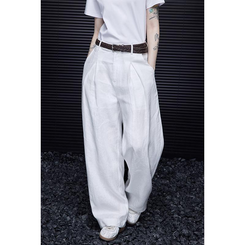 Women s White Linen Wide-Leg Trousers - 2026 Spring Retro Japanese Style L белый