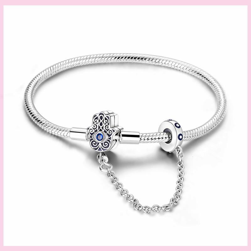 925 Sterling Silver Bracelet Star Moon Blue Eyes Zircon Heart Safety Chain Bracelets Snake Bone Chain Fit DIY Charms Jewelry