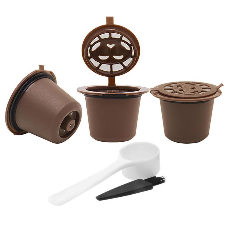 3pcs/pack Refillable Reusable for Nespresso Coffee Capsule With 1PC Plastic Spoon Filter Pod For Original Line Siccsaee Filters