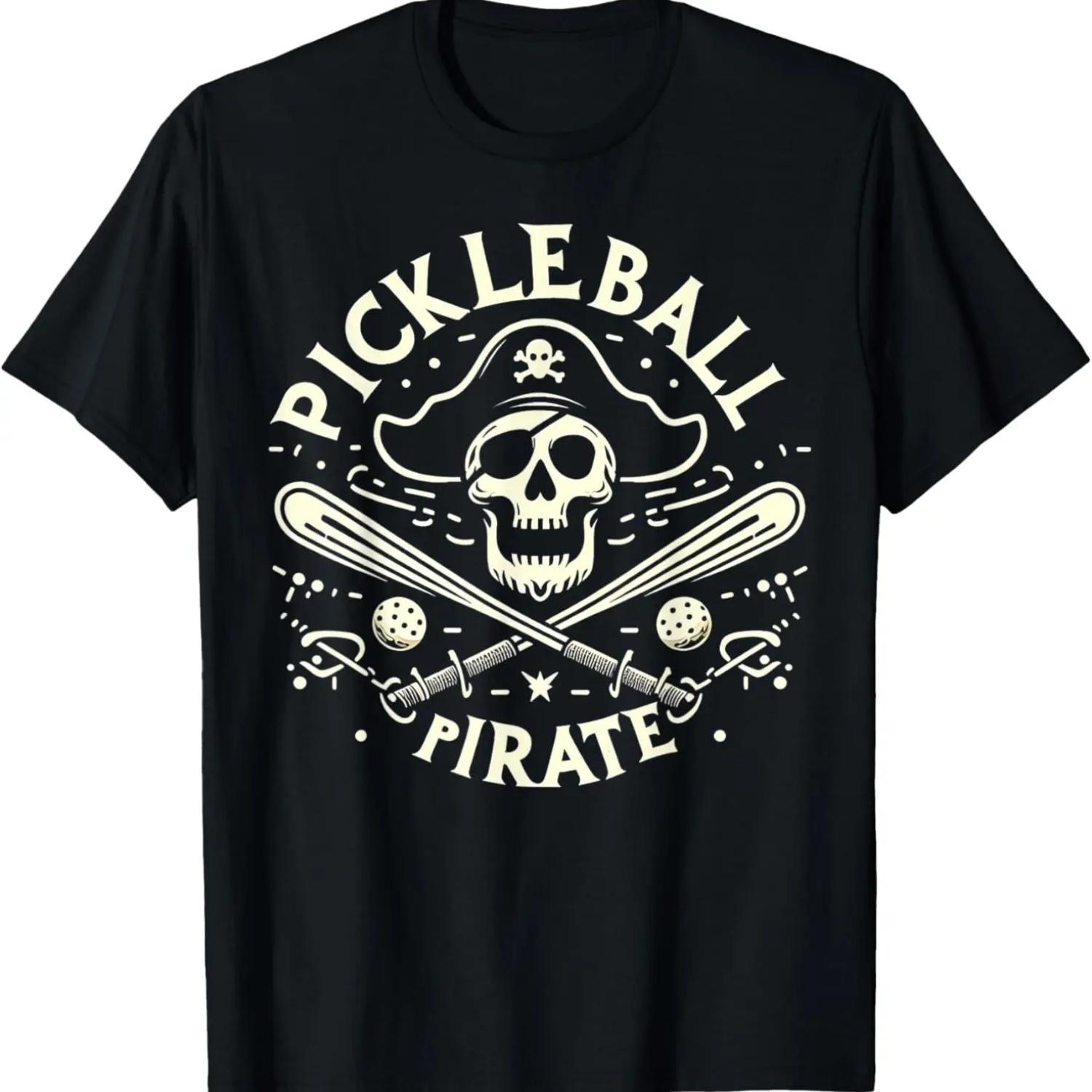 Pickleball Pirate Skull and Crossbones Funny Pickleball T-Shirt S чёрный