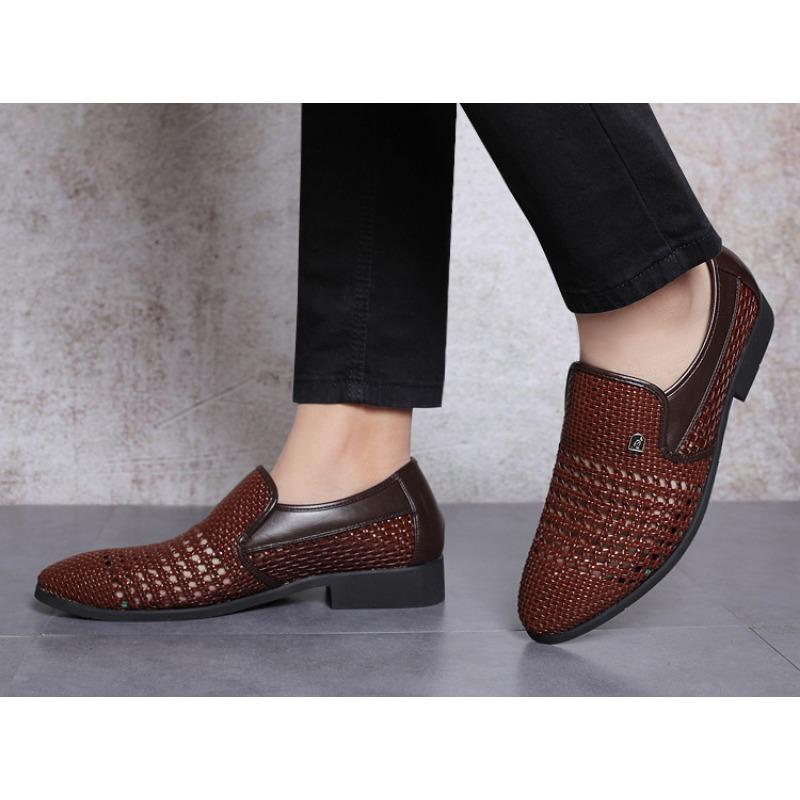 

Летние новые мужские деловые сандалии, мужские полые дышащие мужские туфли с отверстиями, плетеные мужские туфли, торговая обувь 44 коричневый